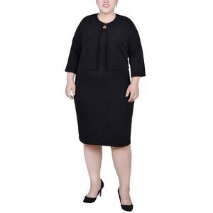 NY Collection Plus Size Textured 3/4 Sleeve Two Piece Dress Set